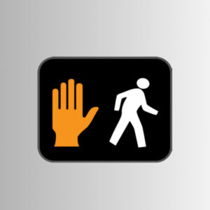 LEOTEK DIL Series 16 × 18-inch pedestrian signal module with side-by-side orange hand and white walking person